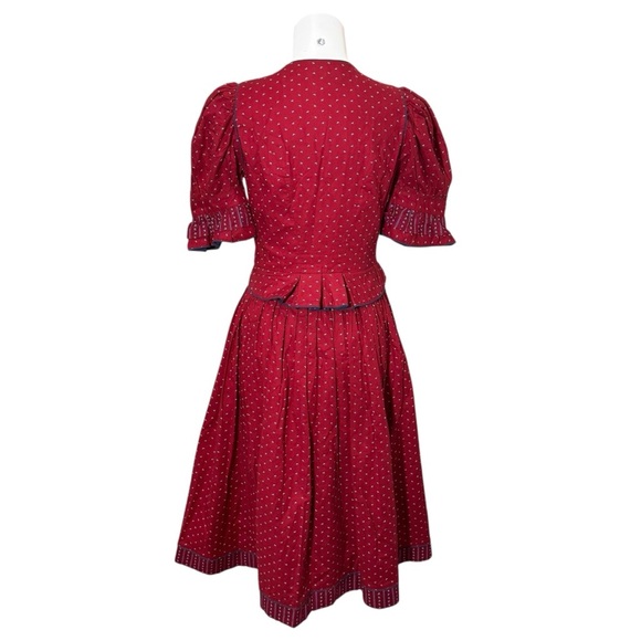 Vintage 60s Alphorn Red Traditional Austrian Folk Button Dress 100% Cotton Sz 6 - Picture 10 of 13